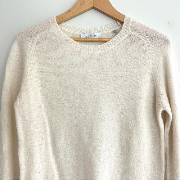 A.L.C. Ivory w Black Trim Wool Alpaca Blend Crew Neck Lightweight Sweater Sz S/P - Picture 2 of 12